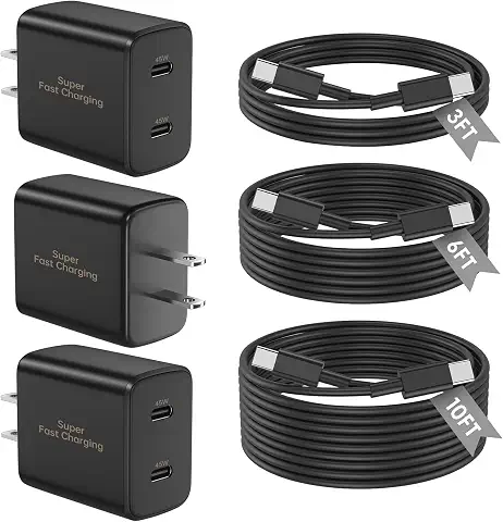45W 3Pack Black Super Fast Charger USB C Dual Port Charger Type C Fast Charging Block with 60W